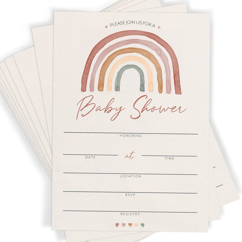 Baby Shower Invitations and Envelopes, Boho Rainbow (Set of 30) - Stylish printed party stationery for events and celebrations.