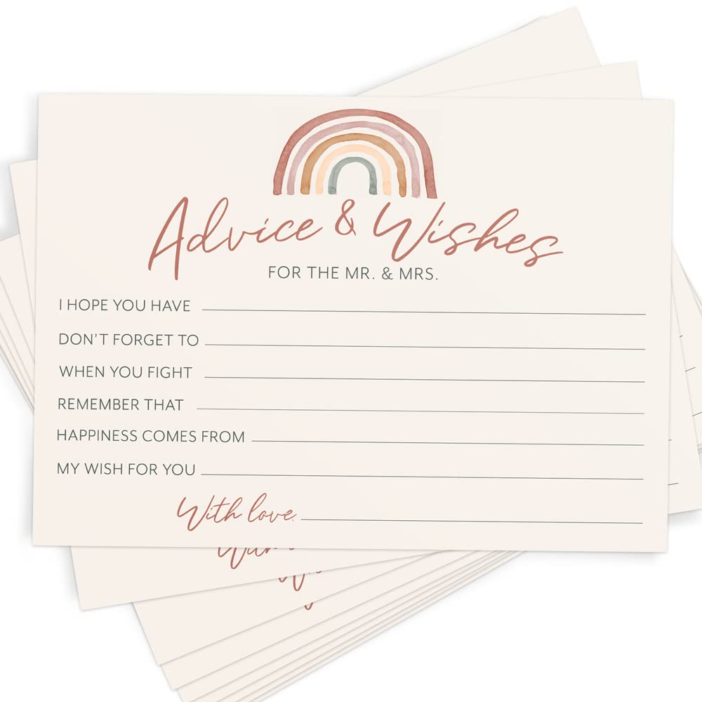 Advice For The Bride and Groom - Bridal Shower Game, Boho Rainbow (50 Cards) - Stylish printed party stationery for events and celebrations.