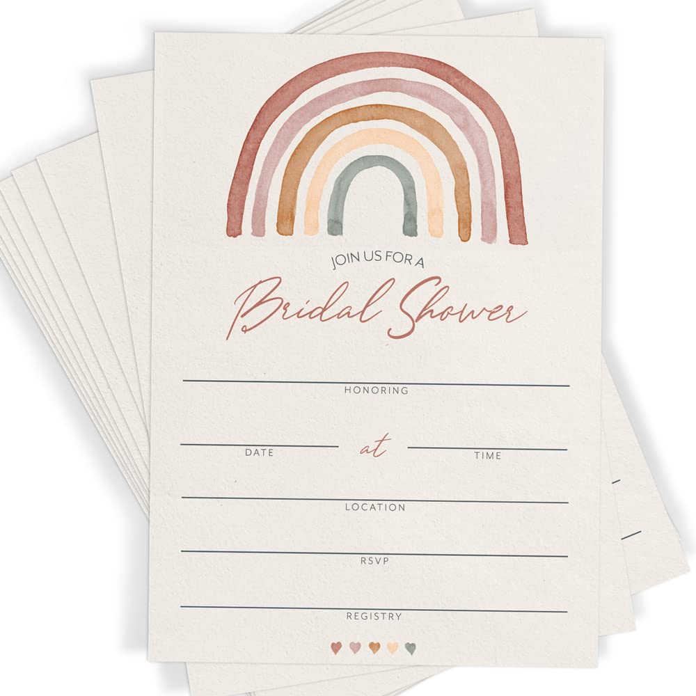 Bridal Shower Invitations and Envelopes, Boho Rainbow (Set of 30) - Stylish printed party stationery for events and celebrations.