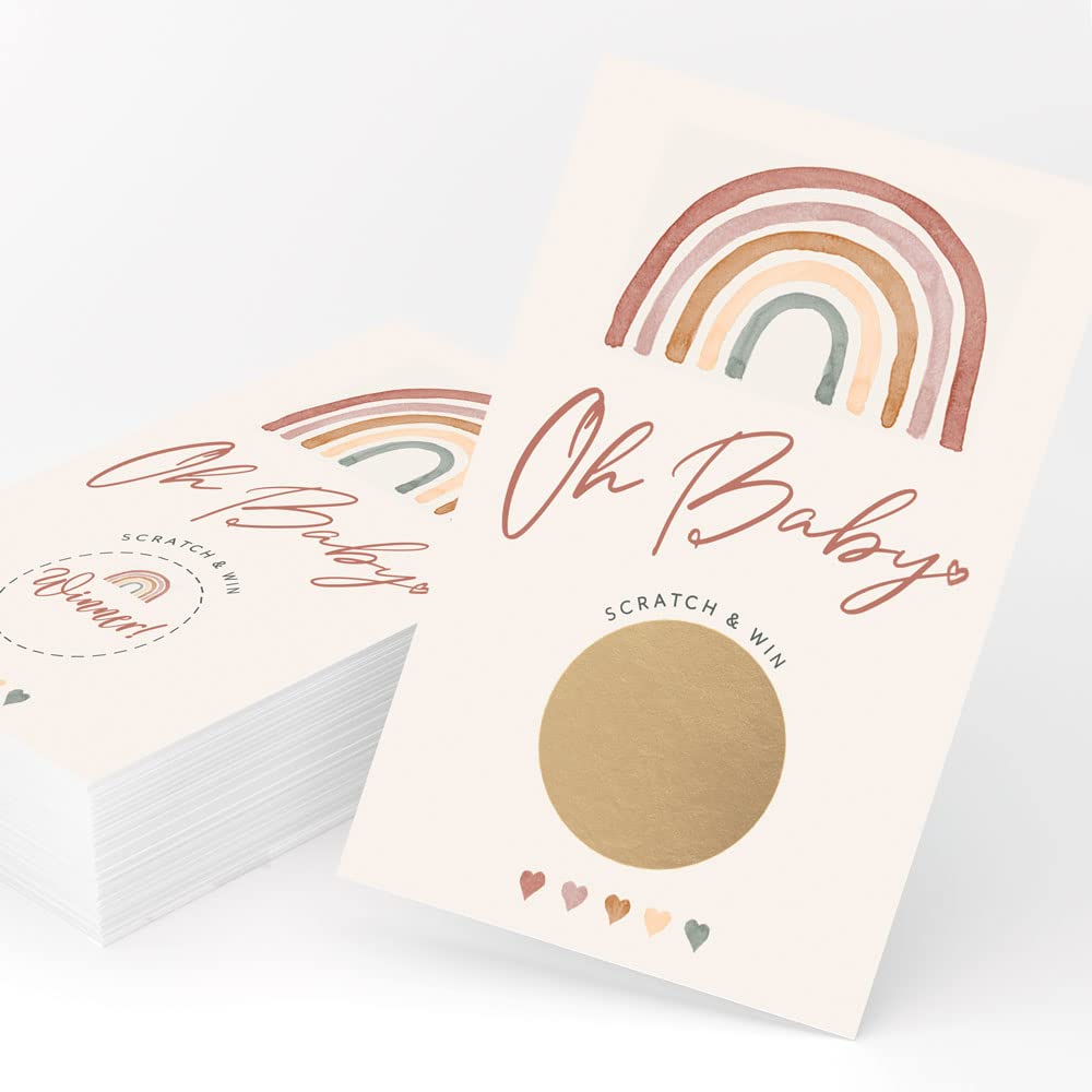 Baby Shower Scratch Off Game - Raffle Prize Cards, Boho Rainbow (Set of 30) - Stylish printed party stationery for events and celebrations.
