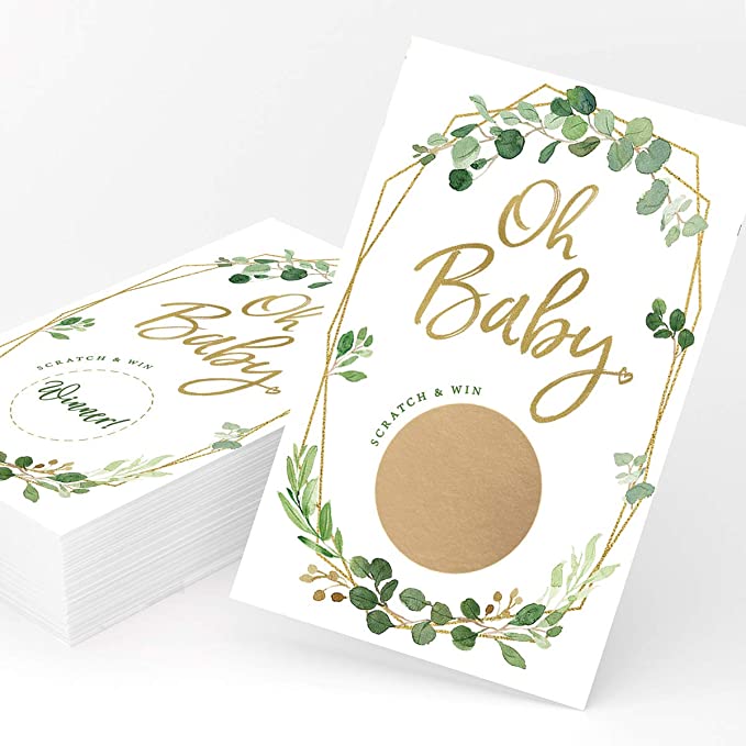 Baby Shower Lottery Raffle Game - Scratch Off Cards, Gold Greenery (Set of 30) - Stylish printed party stationery for events and celebrations.