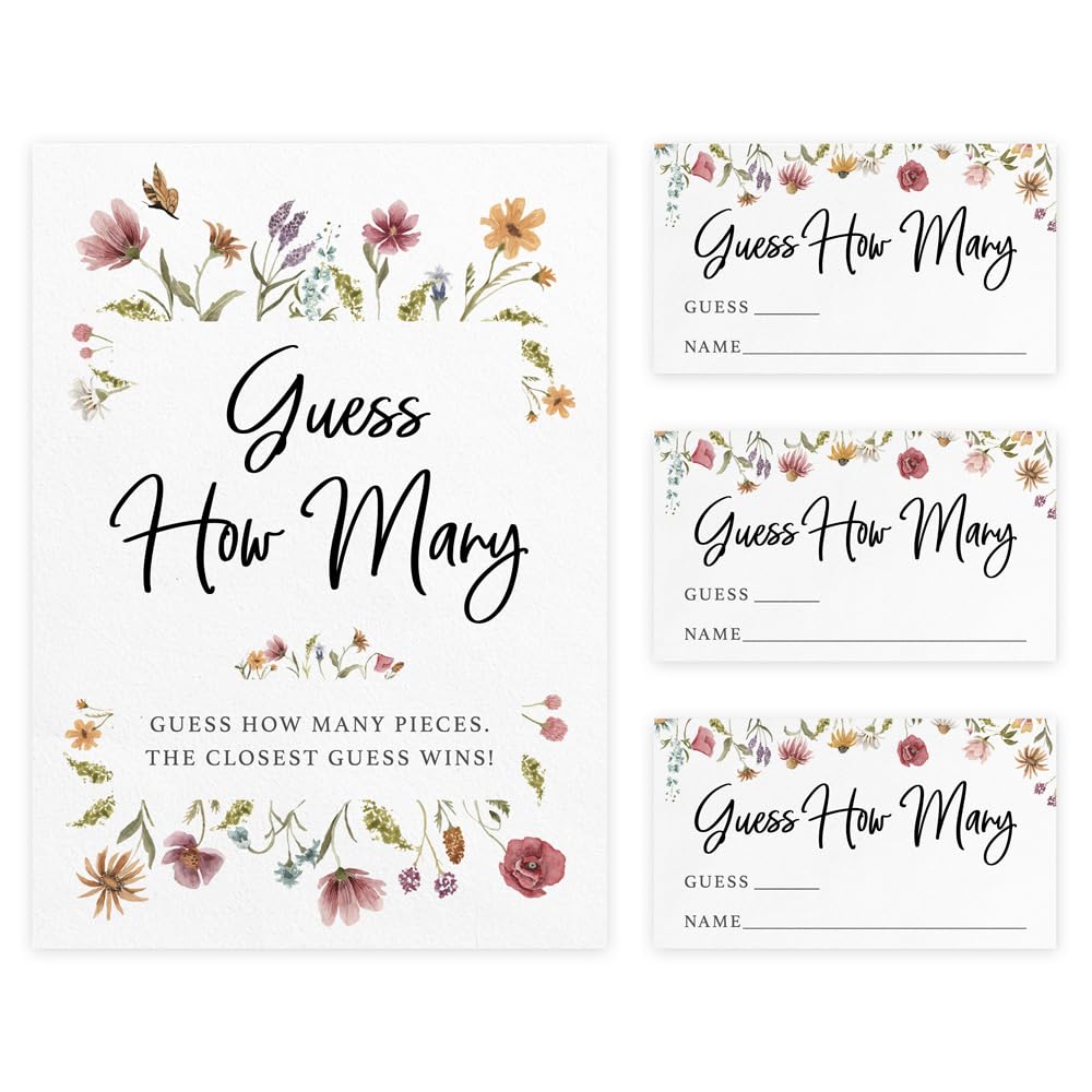 Guess How Many Candy Jar Guessing Game, Wildflower (50 Cards and Sign) - Stylish printed party stationery for events and celebrations.