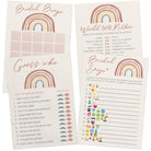 Bridal Shower Game Set - 4 Games for 30 Guests, Boho Rainbow (Double-Sided) - Stylish printed party stationery for events and celebrations.
