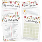 Bridal Shower Game Set - 4 Games for 30 Guests, Wildflower (Double-Sided) - Stylish printed party stationery for events and celebrations.