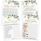 Baby Shower Game Set - 4 Games for 30 Guests, Eucalyptus (Double-Sided) - Stylish printed party stationery for events and celebrations.