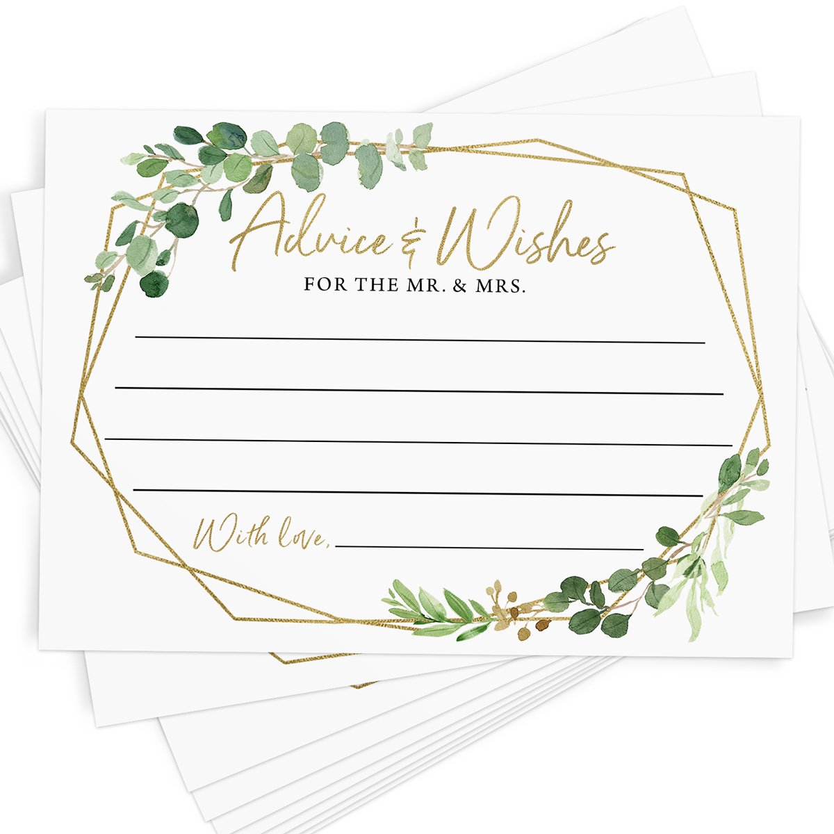 Advice For The Bride and Groom - Bridal Shower Game, Gold Greenery (50 Cards) - Stylish printed party stationery for events and celebrations.