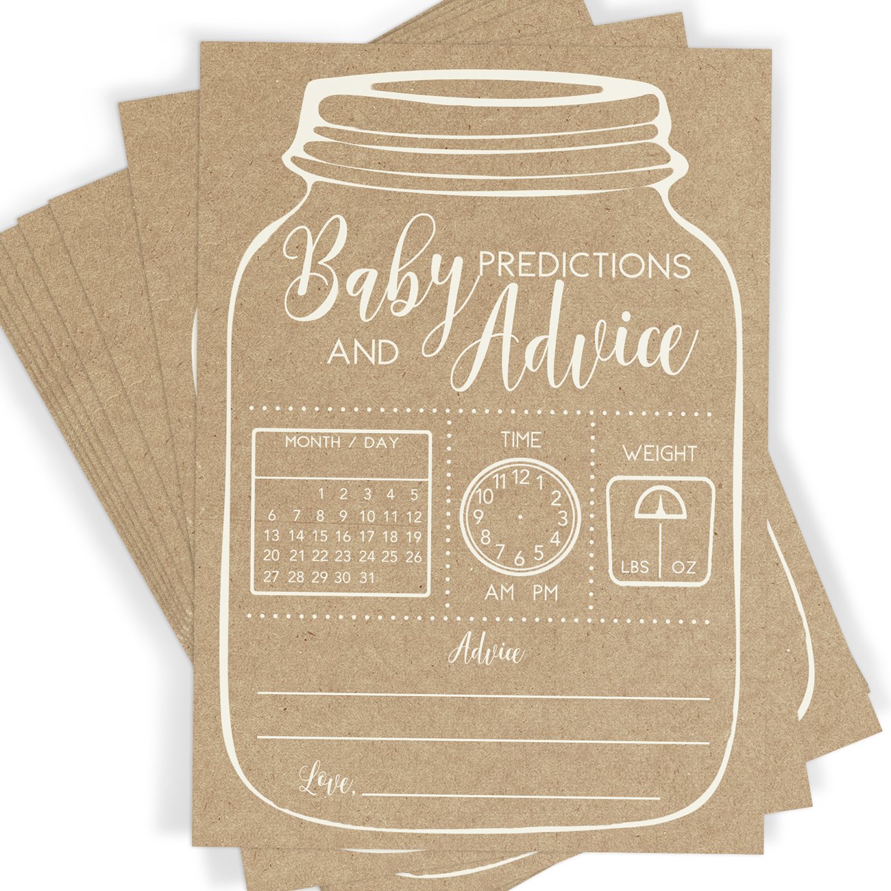 Baby Predictions and Advice - Baby Shower Game for New Parents, (Rustic 50 Cards) - Stylish printed party stationery for events and celebrations.