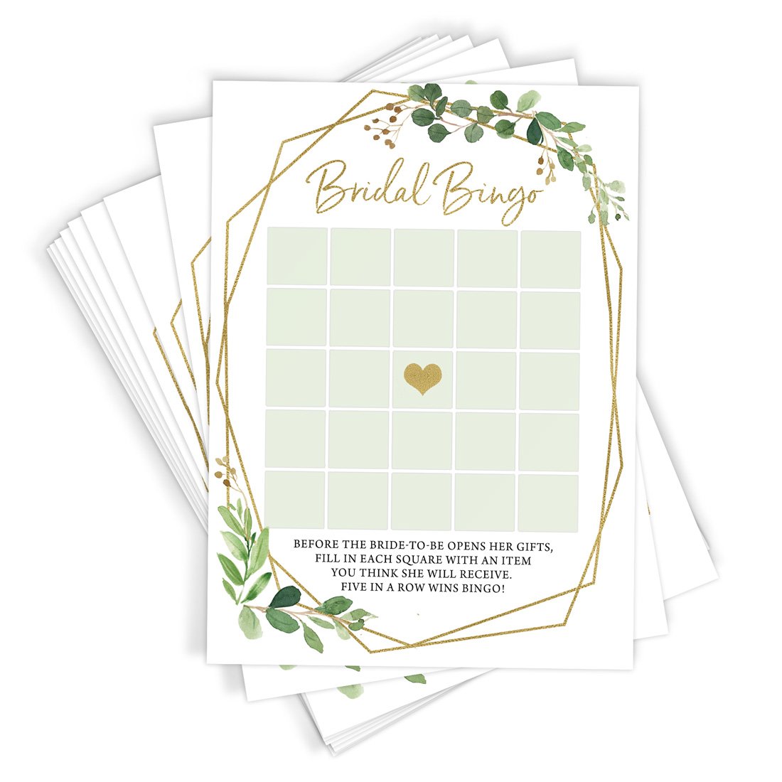 Bridal Gift Bingo - Bridal Shower Game, Gold Greenery (50 Cards) - Stylish printed party stationery for events and celebrations.