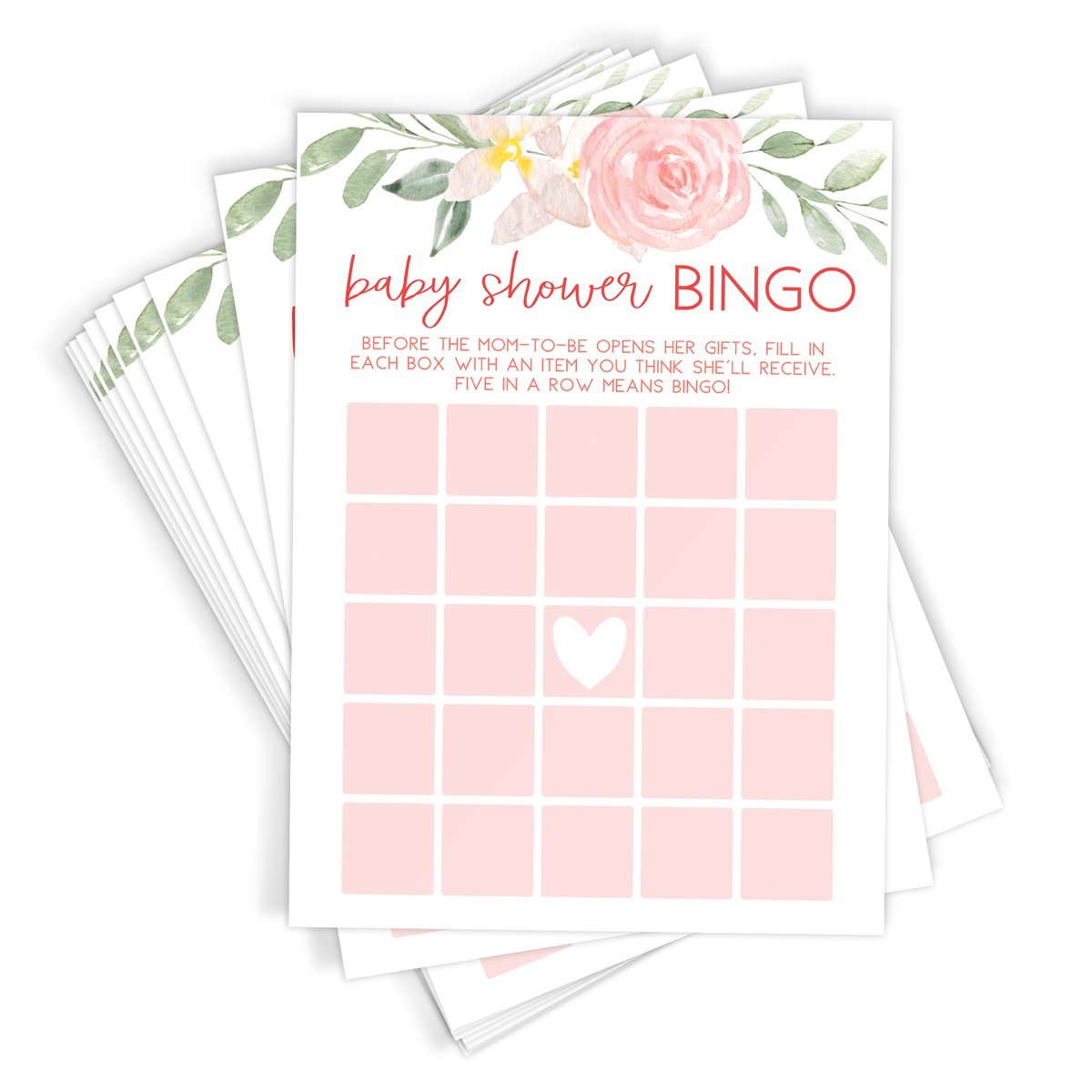 Baby Shower Bingo - Baby Shower Game, Pink Floral (50 Cards) - Stylish printed party stationery for events and celebrations.