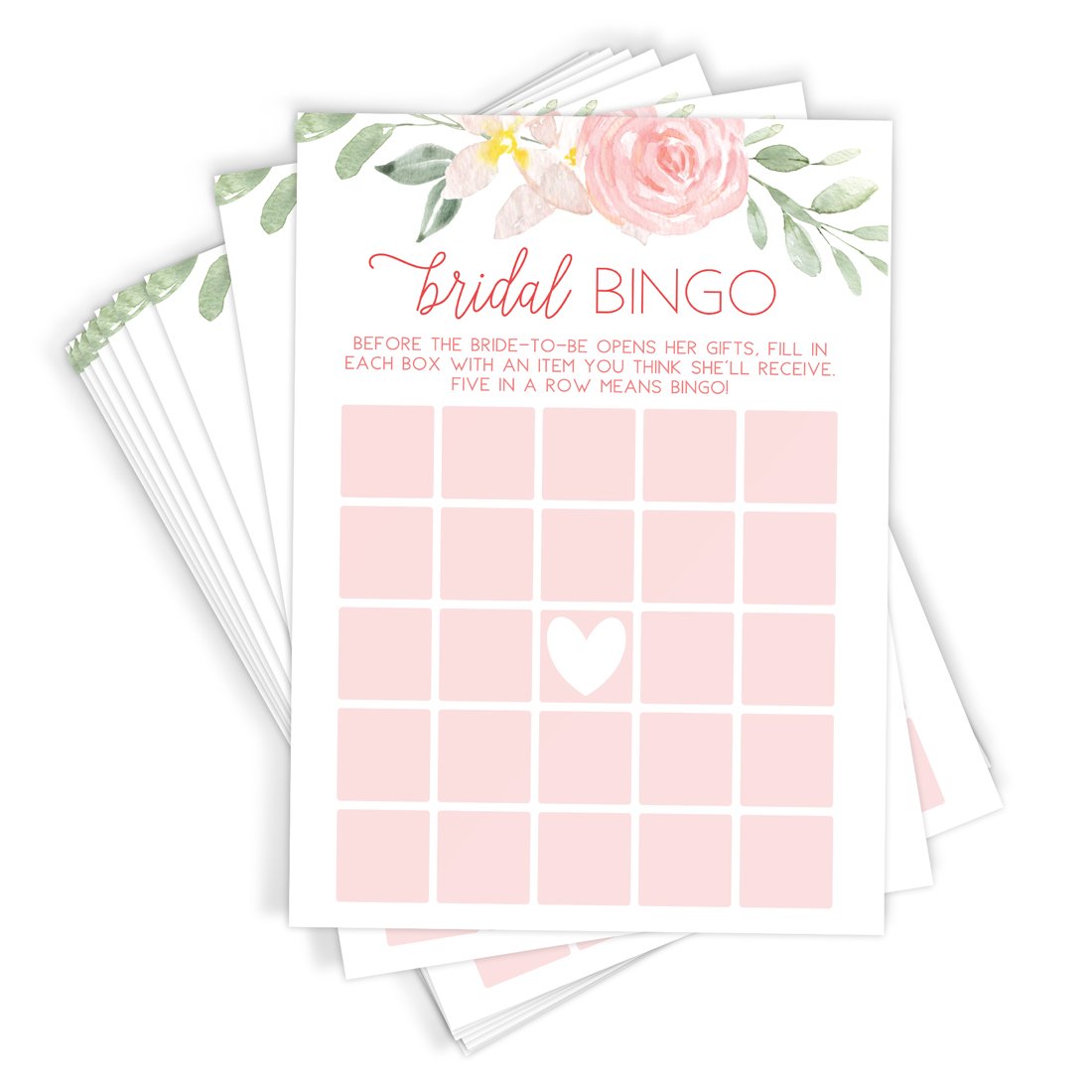 Bridal Shower Bingo - Bridal Shower Game, Pink Floral (50 Cards) - Stylish printed party stationery for events and celebrations.