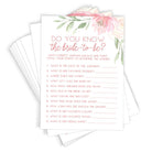 Bride to Be Trivia - Bridal Shower Game, Pink Floral (50 Cards) - Stylish printed party stationery for events and celebrations.