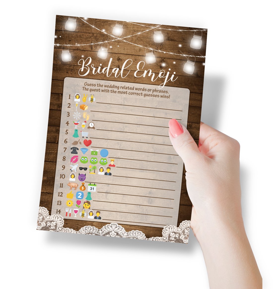 Wedding Emoji Trivia -  Bridal Shower Game, Rustic Barn (50 Cards) - Stylish printed party stationery for events and celebrations.