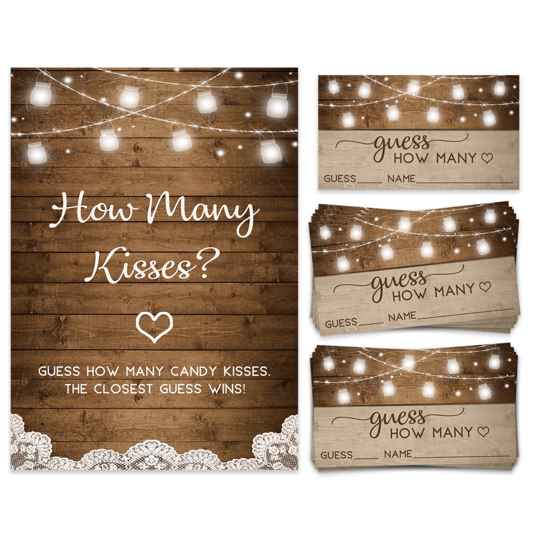 Guess How Many Candy Jar Guessing Game, Rustic (50 Cards and Matching Sign) - Stylish printed party stationery for events and celebrations.