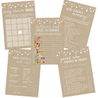 Baby Shower Game Set - 5 Games for 50 Guests, Kraft (Double-Sided) - Stylish printed party stationery for events and celebrations.