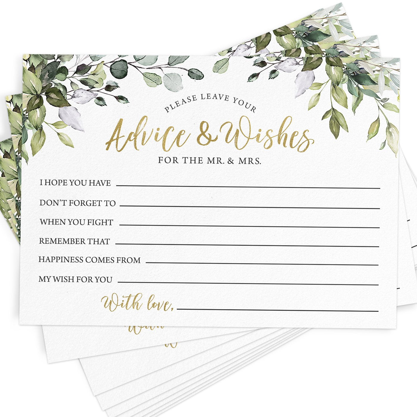 Advice For The Bride and Groom - Bridal Shower Game, Eucalyptus (50 Cards) - Stylish printed party stationery for events and celebrations.