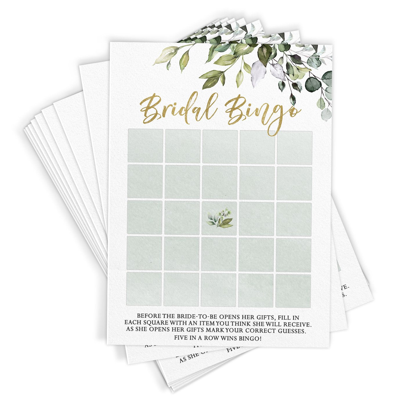 Bridal Gift Bingo - Bridal Shower Game, Eucalyptus (50 Cards) - Stylish printed party stationery for events and celebrations.