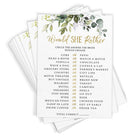 Would She Rather - Bridal Shower Game, Eucalyptus (50 Cards) - Stylish printed party stationery for events and celebrations.