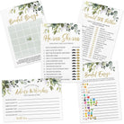 Bridal Shower Game Set - 5 Games for 50 Guests, Eucalyptus (Double-Sided) - Stylish printed party stationery for events and celebrations.