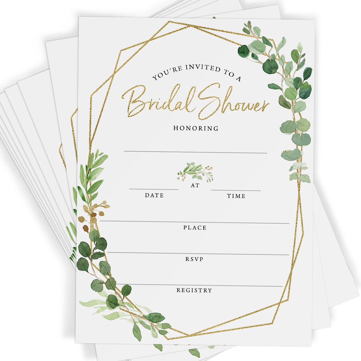 Bridal Shower Invitations and Envelopes, Greenery (Set of 25) - Stylish printed party stationery for events and celebrations.
