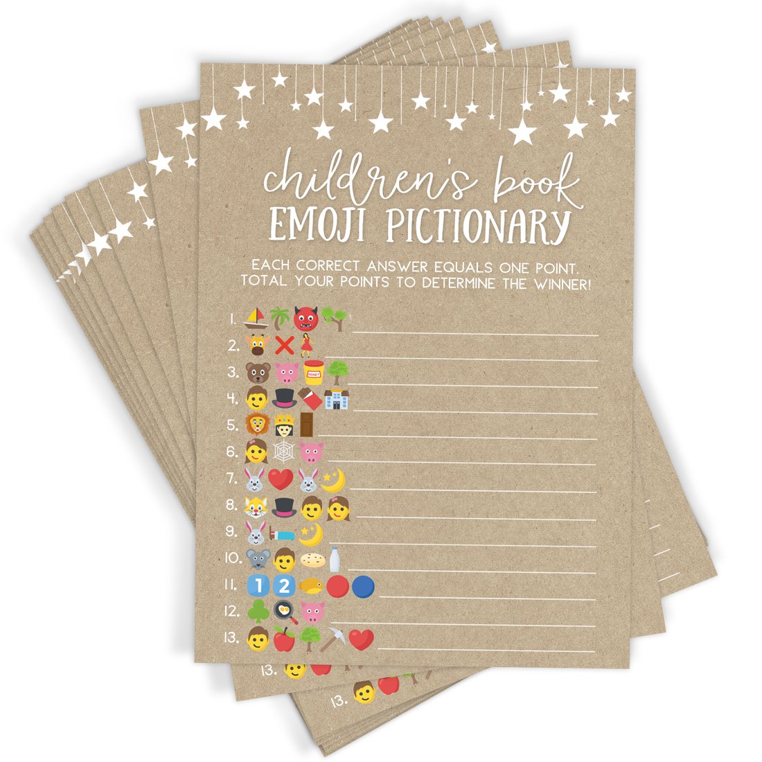 Children's Book Emoji Trivia - Baby Shower Game, Rustic Kraft (50 Cards) - Stylish printed party stationery for events and celebrations.
