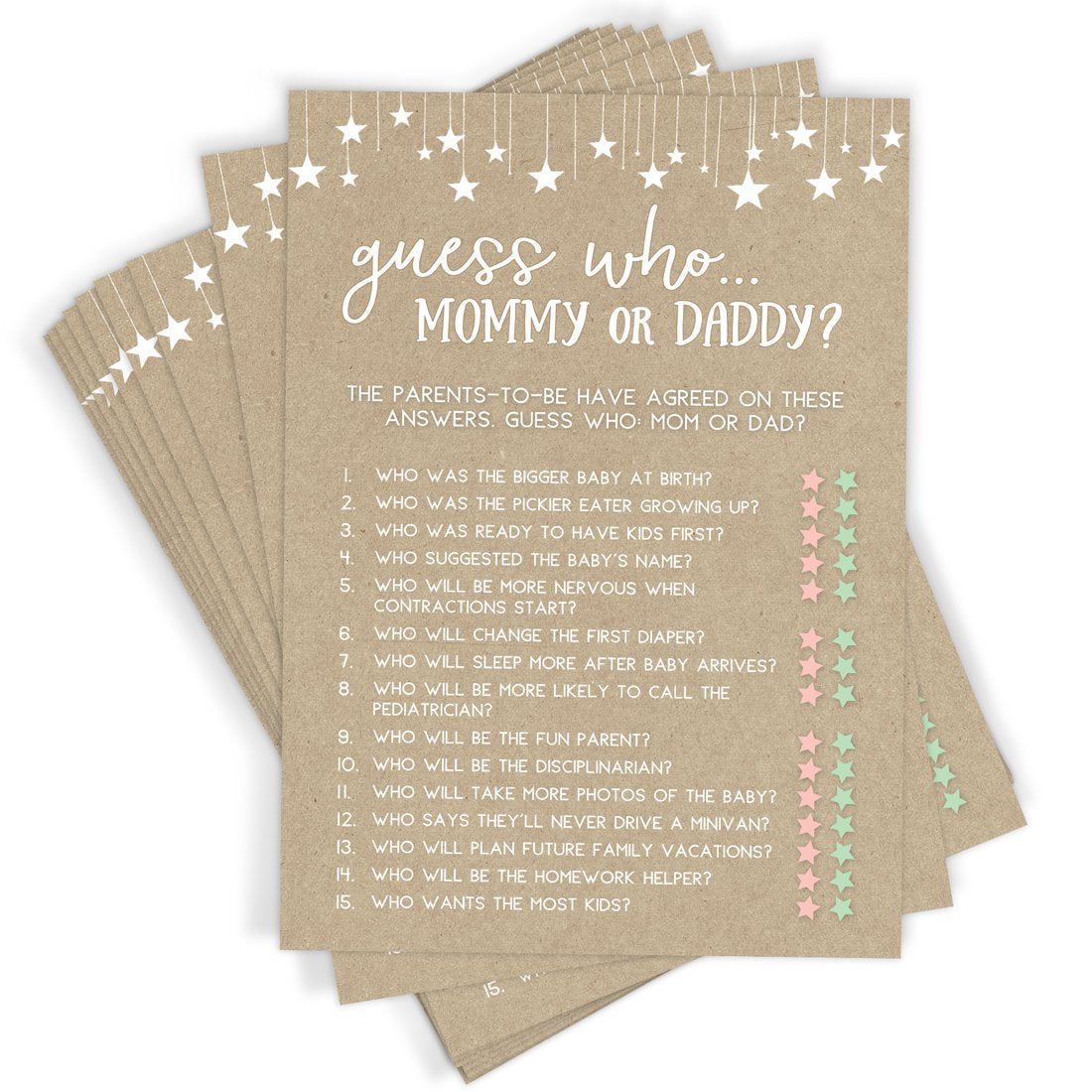 Mommy or Daddy Trivia - Baby Shower Game, Rustic Kraft (50 Cards) - Stylish printed party stationery for events and celebrations.