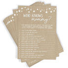 Who Knows Mommy Best - Baby Shower Game, Rustic Kraft (50 Cards) - Stylish printed party stationery for events and celebrations.