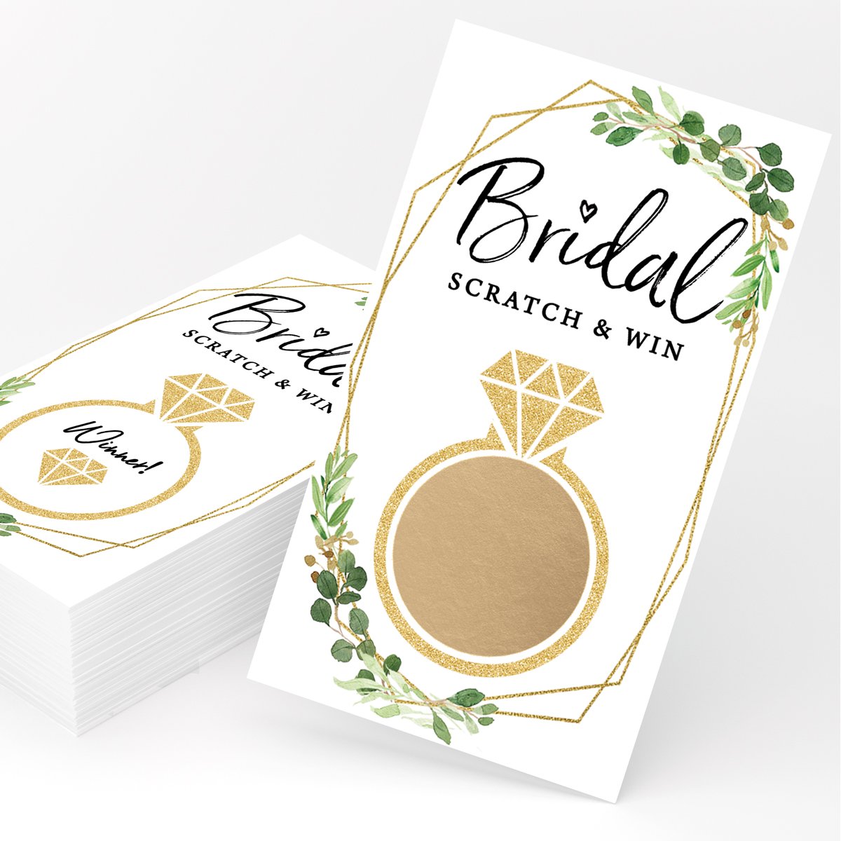 Bridal Shower Lottery Raffle Game - Scratch Off Cards, Gold Greenery (30 Cards) - Stylish printed party stationery for events and celebrations.