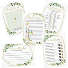Bridal Shower Game Set - 5 Games for 50 Guests, Gold Greenery (Double-Sided) - Stylish printed party stationery for events and celebrations.