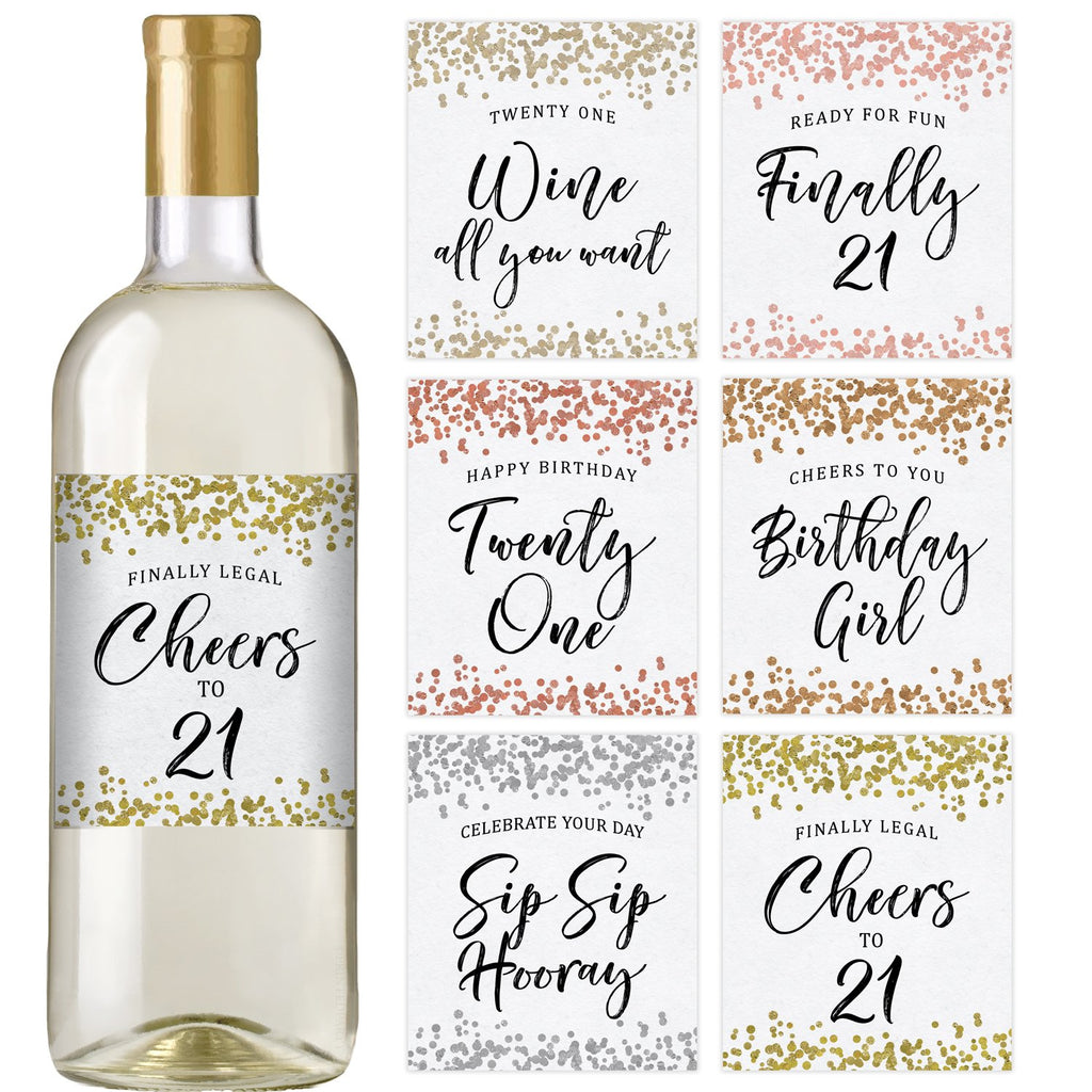 21st Confetti Birthday Wine Bottle Labels