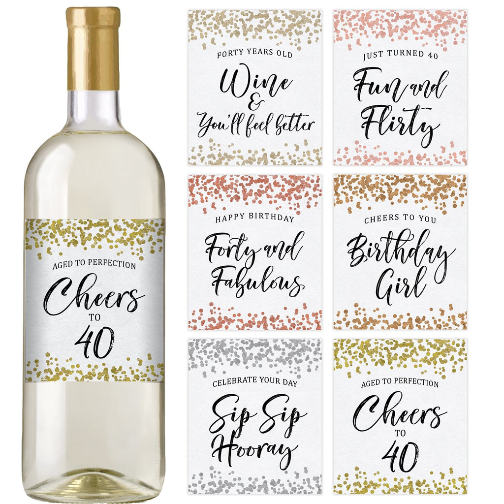 40th Confetti Birthday Wine Bottle Labels