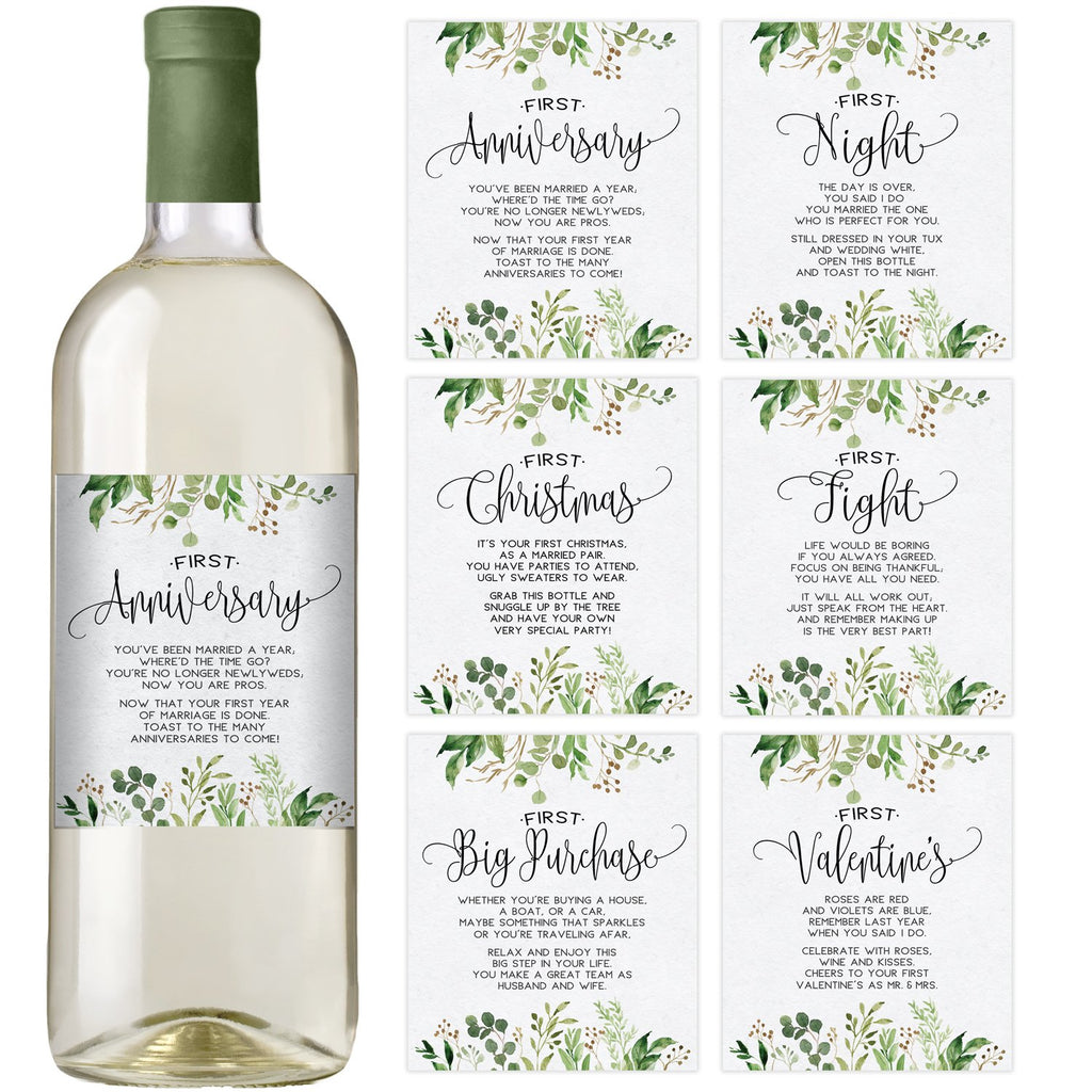 Greenery Wedding Wine Bottle Labels