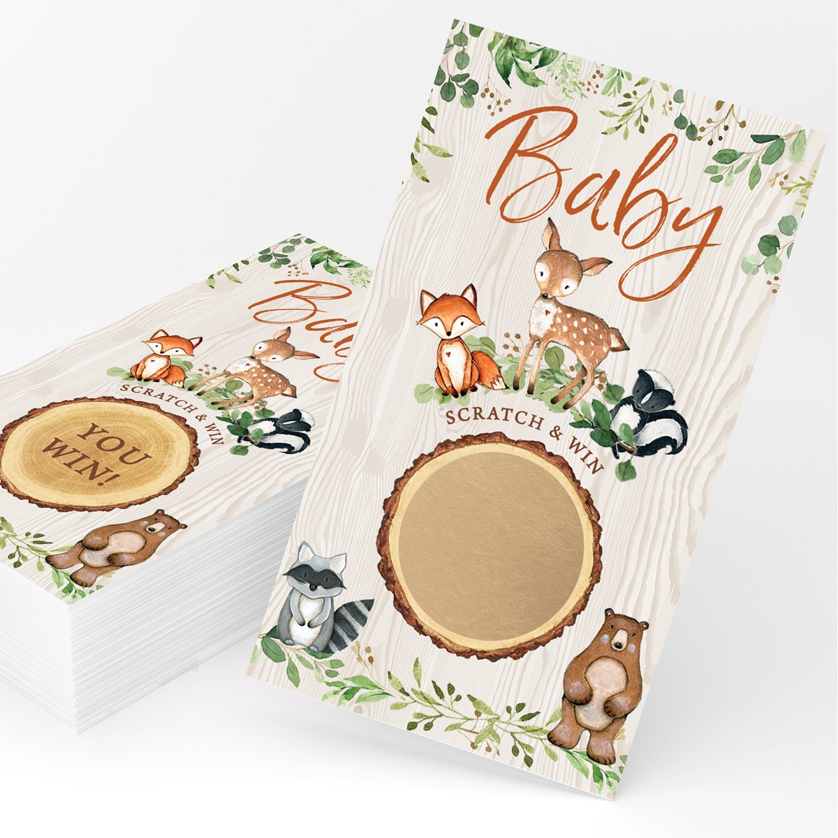 Woodland Baby Shower Scratch Off Game - Raffle Cards, Forest Animals (Set of 30) - Stylish printed party stationery for events and celebrations.