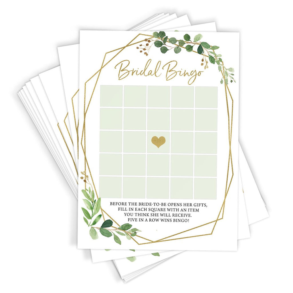 Gold Greenery Bridal Bingo Cards