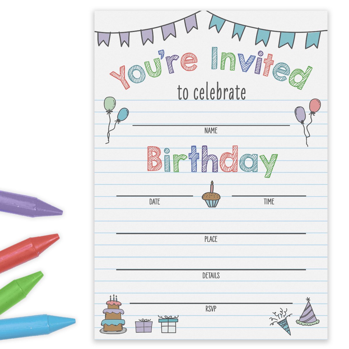 Notebook Birthday Invitations  25 Invitations and Envelopes – Printed Party