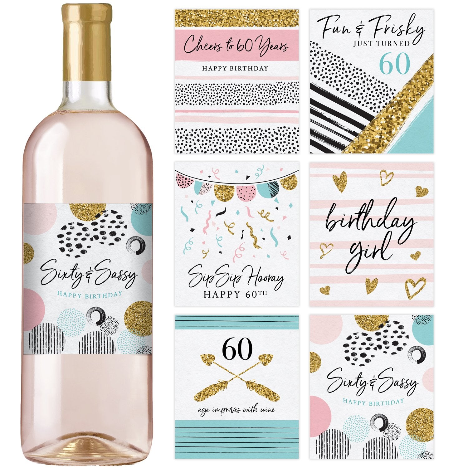 60th-birthday-party-decoration-waterproof-wine-bottle-labels-pink-a-printed-party for Free Printable 60th Birthday Decorations 60th Birthday Party Decoration - Waterproof Wine Bottle Labels, Pink a – Printed Party for Free Printable 60th Birthday Decorations