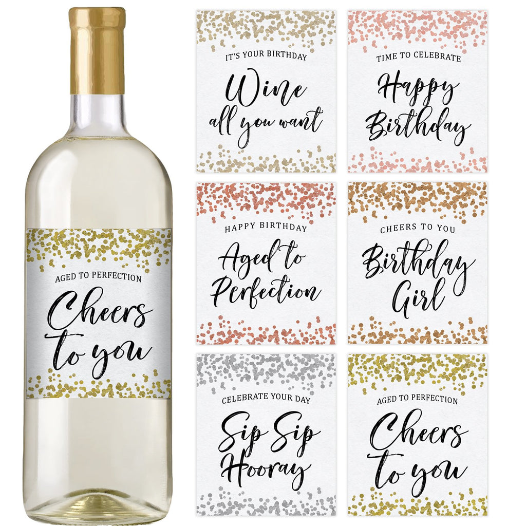 Confetti Birthday Wine Bottle Labels