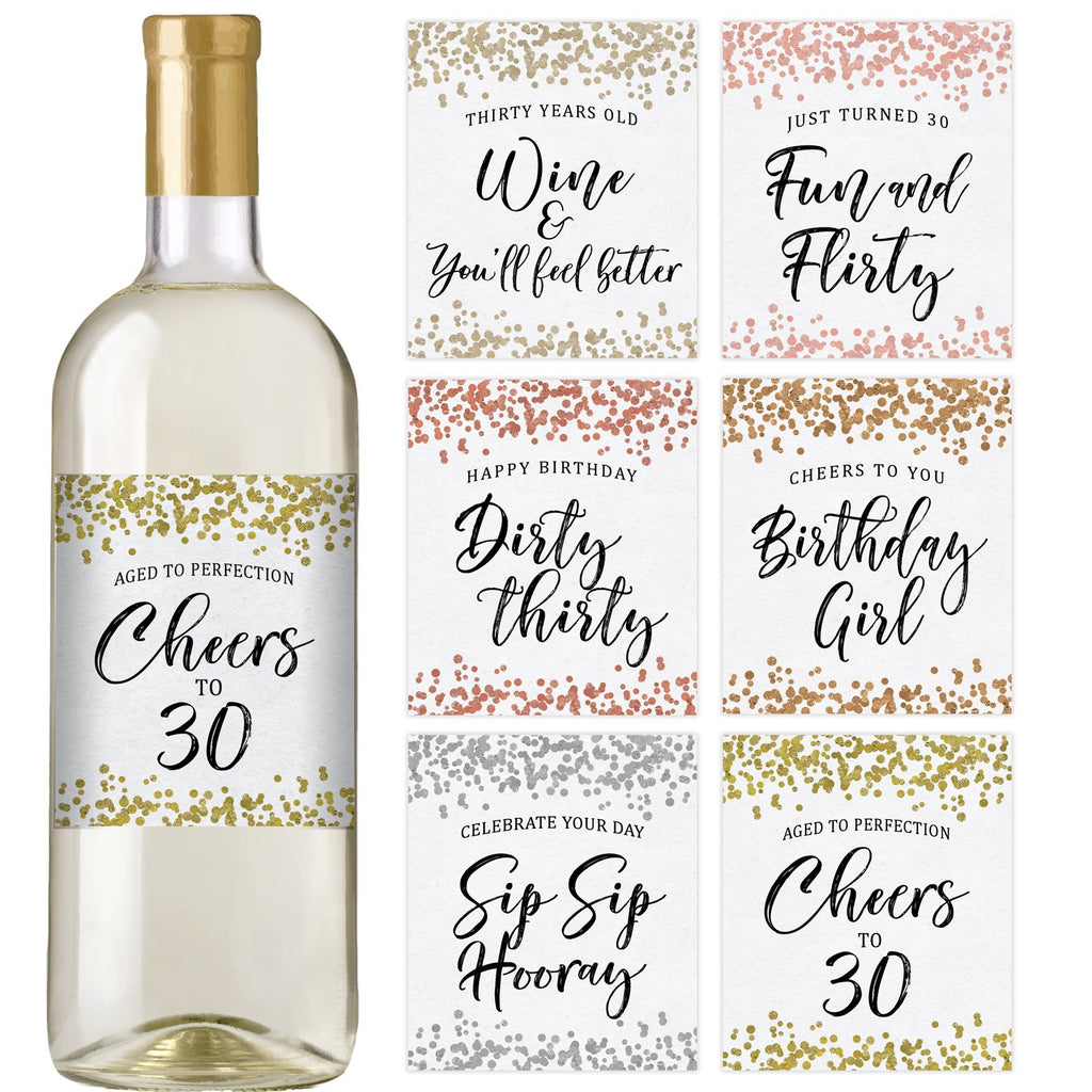 30th Confetti Birthday Wine Bottle Labels
