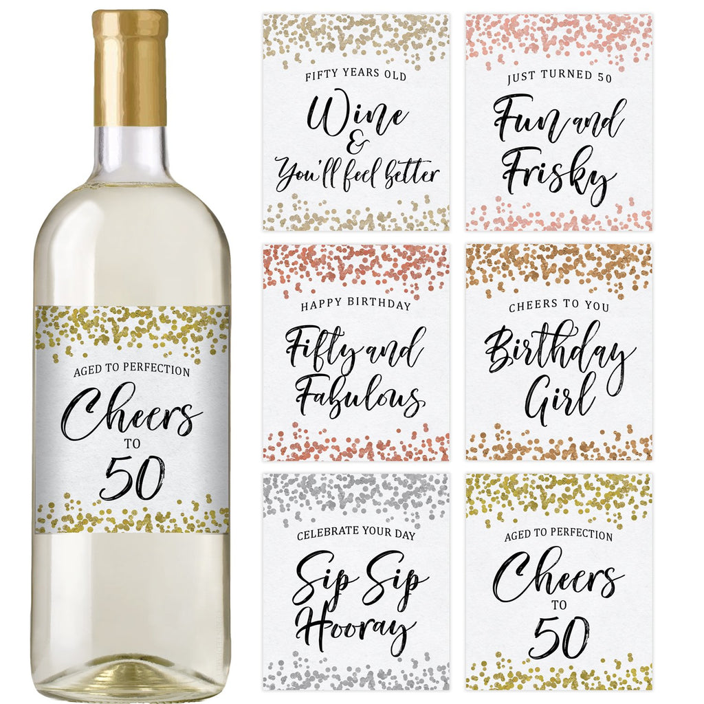 50th Confetti Birthday Wine Bottle Labels 
