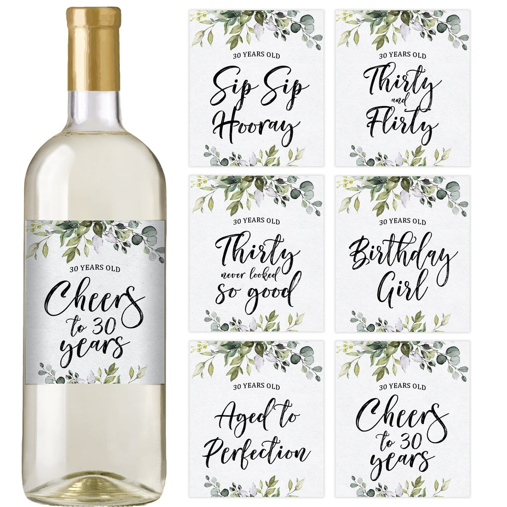 30th Eucalyptus Birthday Wine Bottle Labels 