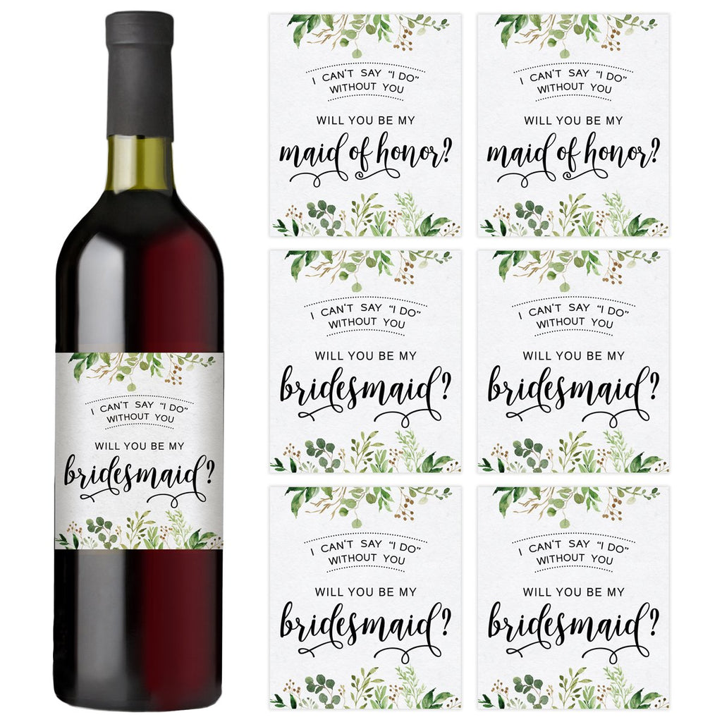 Greenery Bridesmaids Wine Bottle Labels 