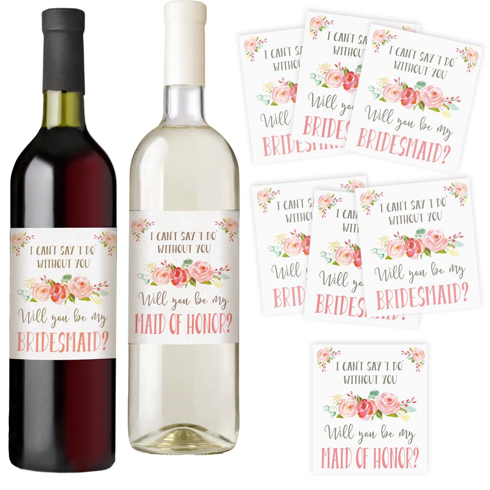 Bridesmaid and Maid of Honor Wine Bottle Labels 