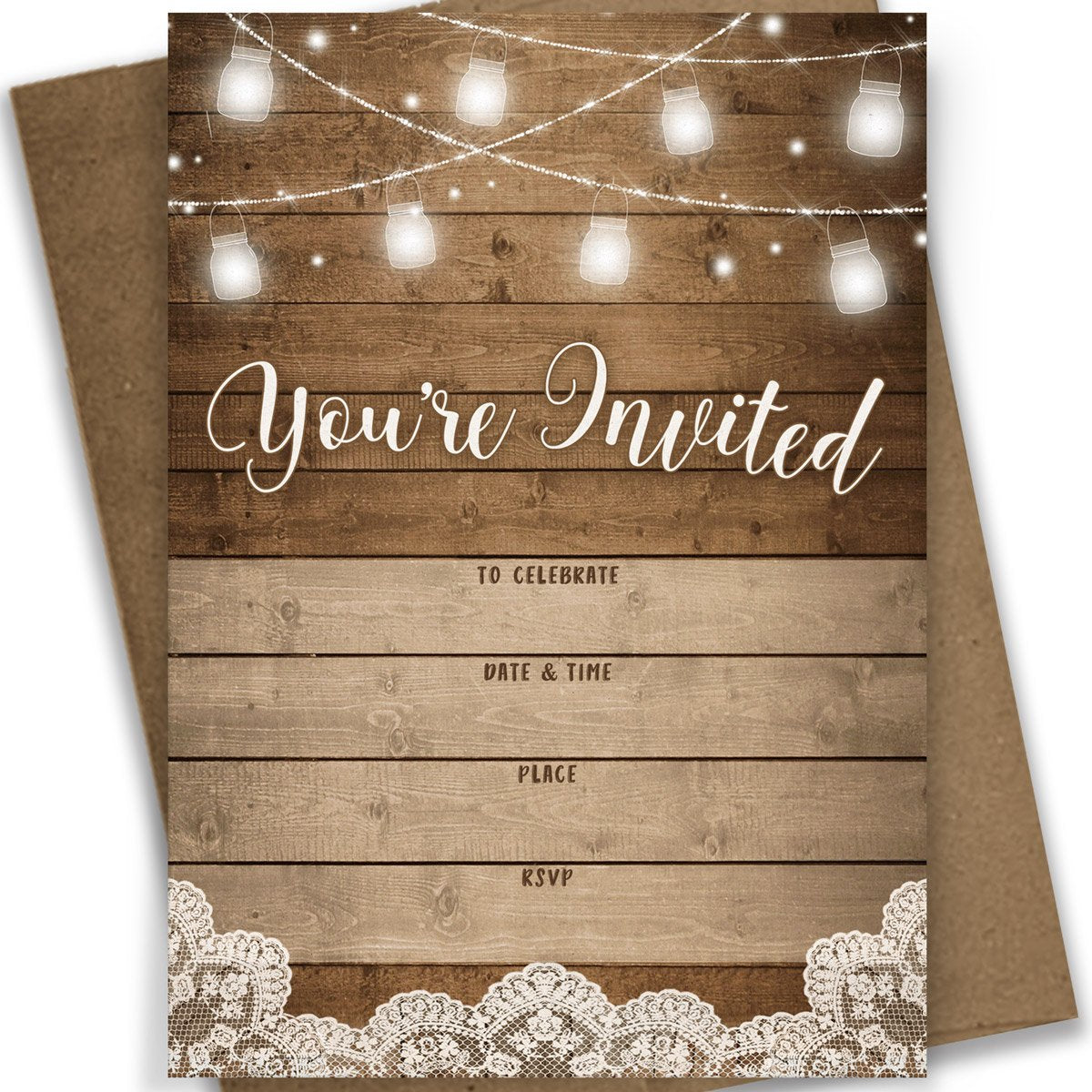 Rustic Party Invitations and Envelopes, Set of 25, Rustic Barn ...